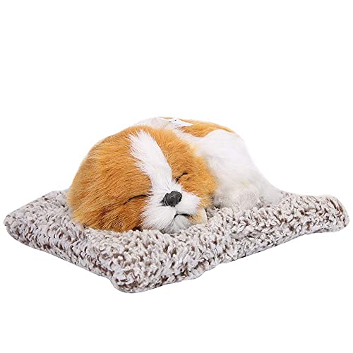 Image of MAHALRAJ Sleeping Dog Stuffed Toy - Sleeping Cute Dog for Car Auto Dashboard and Home Decor | Cute Car Interior Toy, Sleeping Puppy Brown & White Stuffed Toy - Size - (26cm X 18cm)