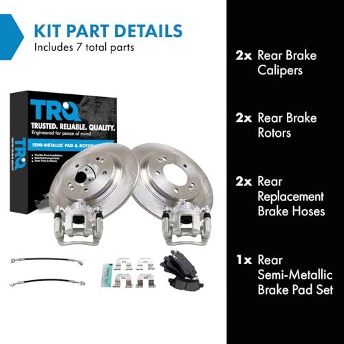 Image of TRQ Rear Brake Pad and Rotor Set Semi Metallic Rotors Calipers Hoses Compatible with 2014 Kia Optima