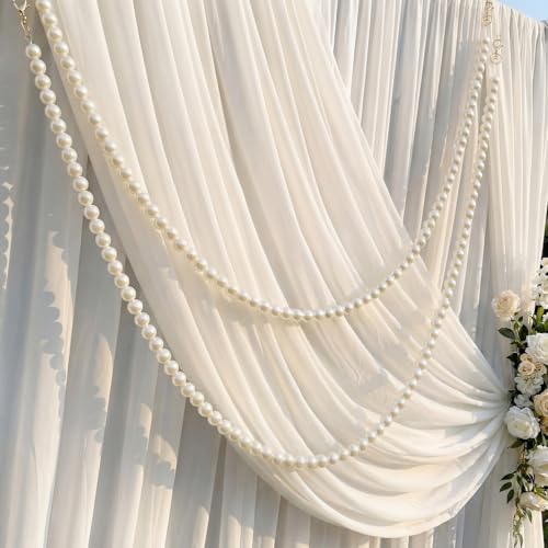 Canlierr 2 Pcs 5.6ft Wedding Giant Pearl Garland Decorations 25mm Large Faux Bead Garland with Hook for Ceremony Photo Booth Outdoor Proposal Scene Garden Beach Party Decor (Ivory White Simple)