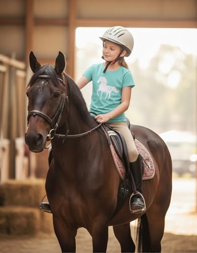 Image of Tstars Fitted Tee for Girls 4th of July Shirt | Patriotic American Cute Kids Heart Graphic Horse T-Shirt