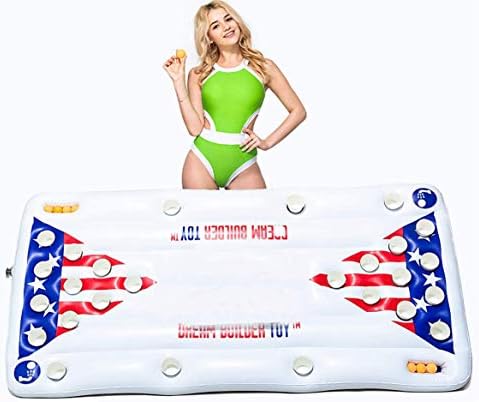 Inflatable Pool Party Barge Floating Beer Pong Float, White, 6-Feet, - Floating Pool Party Game Raft and Loung