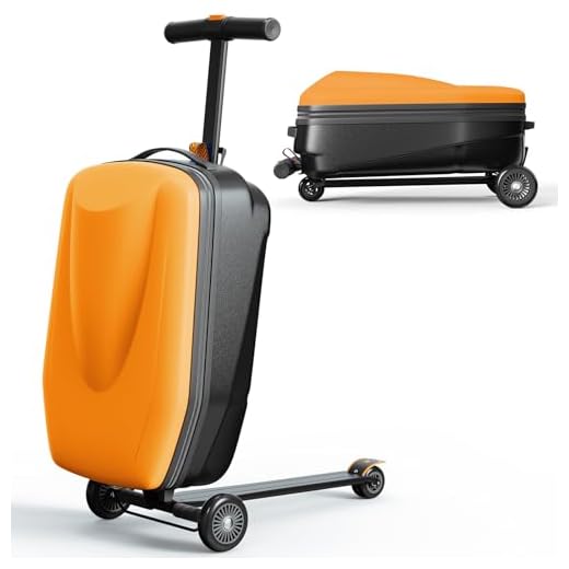 TABU 21" 3-D Hardshell Scooter Suitcase for Kid & Adult, Foldable Carry-on Scooter Luggage with Telescopic Handle, Multifunctional Lightweight Traveling Suitcase for Age 4-15, Orange