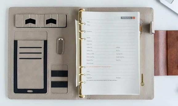 Image of NOW & IEVER Wireless charge Smart Premium Brown diary with 16GB Pendrive with Refillable Sheets, for Charging iOS Phone, Type-C and Android Charging