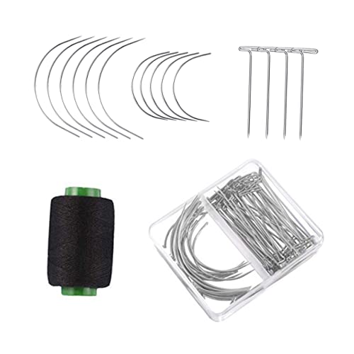 VILLCASE Leather Wig Stylus Curved Needles Handmade Pins 70pcs T-pins Set 2.5 3 Inch Curved Sewing Needles Boxed