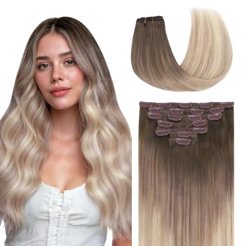 Image of GOO GOO Clip in Hair Extensions Real Human Hair Balayage Remy Extensions