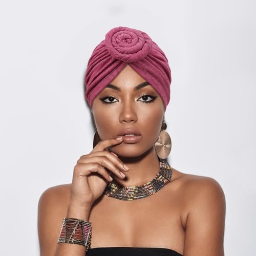 Image of DRESHOW 5 Pack Knotted Headwraps for Women African Turban Pre-Knotted Beanie Headwraps Hair Covers