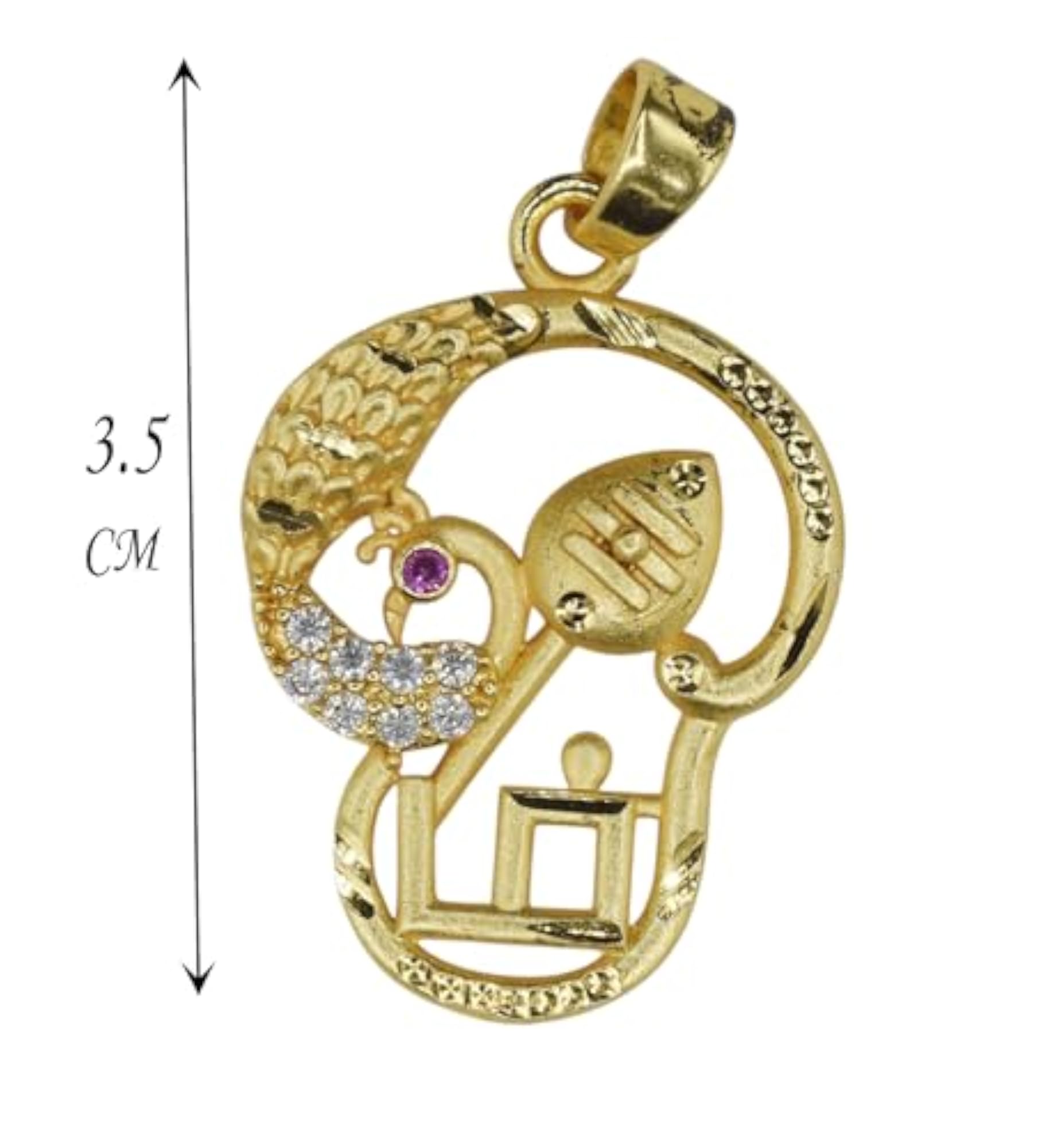 Women's Gold Plated Foaming Peacock Vel Murugar Pendant, Ruby Stone