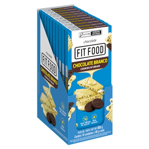 Amazon.com.br: Fit Food Display Chocolate Branco com Cookies n' Cream - 10 Unidades de 80g