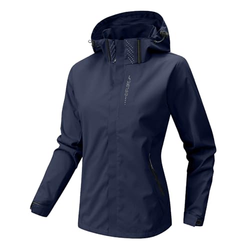 Générique Veste Imperméable Softshell Femme Respirante Coupe-Vent Légère Hiver Manteau Couleur Unie Zippée avec Capuche Fourré Veste avec Poches de...