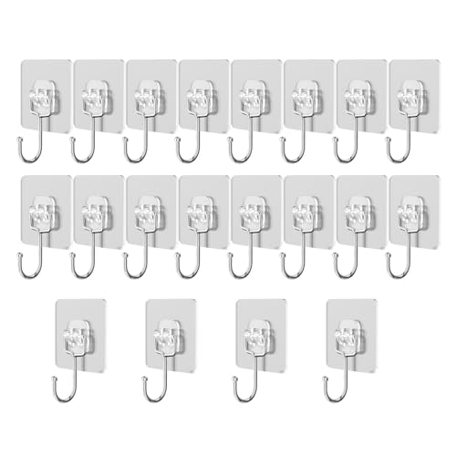 目に見えない透明なクリアフック 20 個 高耐久粘着ハンガー バスルームタオルとアクセサリー 吊り下げソリューション 取り外し可能な壁フック