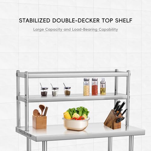 Image of Garvee 36 inchx24 inch NSF Stainless Steel Prep Table Overshelf & Hooks | Commercial Kitchen Island for Restaurant, Home & Hotel, Heavy-Duty Workbench with Rust-Resistant Coating