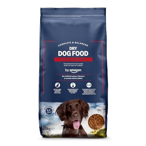 by Amazon - Alimento secco completo per cani adulti ricco di manzo con piselli, 1 Confezione da 5 kg