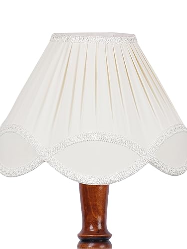 Image of Vintage Off-White Cotton Floor Lamp - 54 inch Height, Wooden Base - Classic Standing Lamp for Living Room, Home & Office Home Lighting Decor