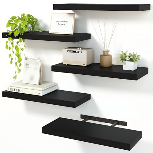 TOMNK 5pcs 15.8in Black Floating Shelves for Wall Decor