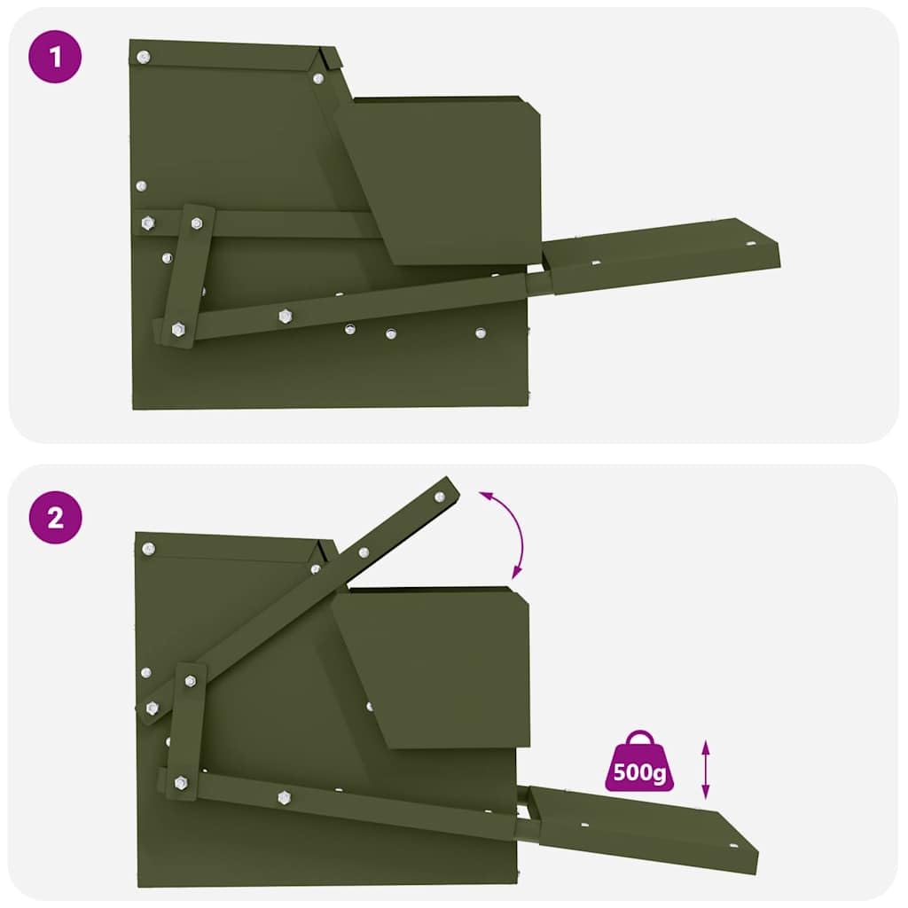 vidaXL Comedero de Pedal para Pollos Verde Oliva 50 x 40 x 29 cm, Comedero Moderno de Metal para gallinas, solución de alimentación Resistente para tu Granja y Corral