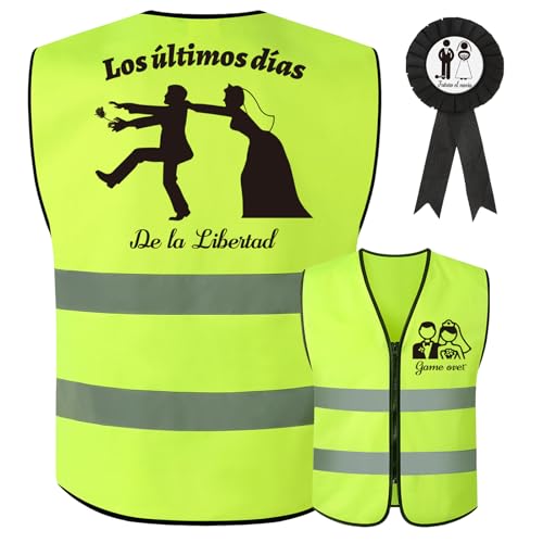 KASURE Disfarces de despedida de solteiro e solteiro, disfarce de despedida de solteiro verde fluorescente colete, disfarce despedida de solteira, broche