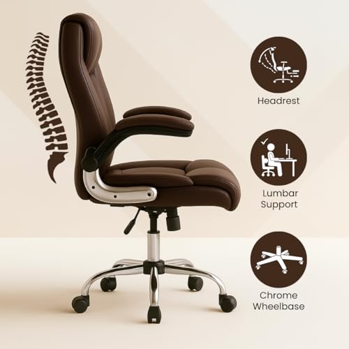Image of Lakdi The Furniture Co High-Back Directior Office Chair and Executive Chair, Ergonomic Leatherette Desk Chair|Adjustable Arm Rest for 5-Year Warranty & Free Assembly -111012161 Darkbrown