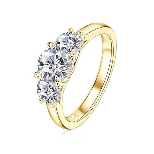 3-Stone Moissanite Engagement Ring, 2.0cttw D Color VVS1 Moissanites 925 Sterling Silver Engagement Ring for Women Anniversary Wedding Jewelry Gifts