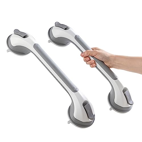 TAILI Haltegriffe für Senioren 2 Stück, MAX 110 KG Haltegriff Dusche ohne Bohren, 43 CM Duschgriff für Senioren ohne Bohren, Abnehmbare Duschgriff mit Saugnapf, Badewannengriff, Sauggriffe, Grau