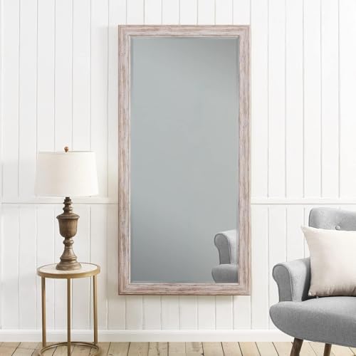 Naomi Home Farmhouse Full-Length Mirror with Wood Frame – Rustic Full Body Floor Mirror, 66