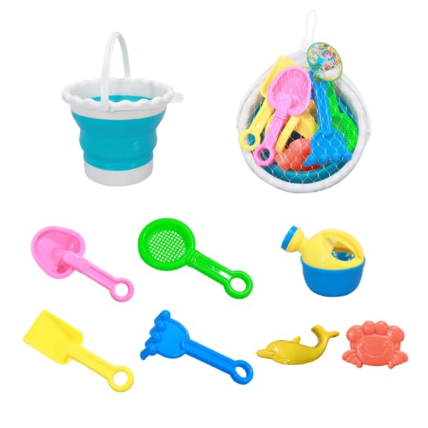 8 PCS Beach Toy, Sand Pit Toys with Collapsible Foldable Scrunch Bucket and Spade Beach Set for Kids Toddlers Boys Girls pool & beach toys