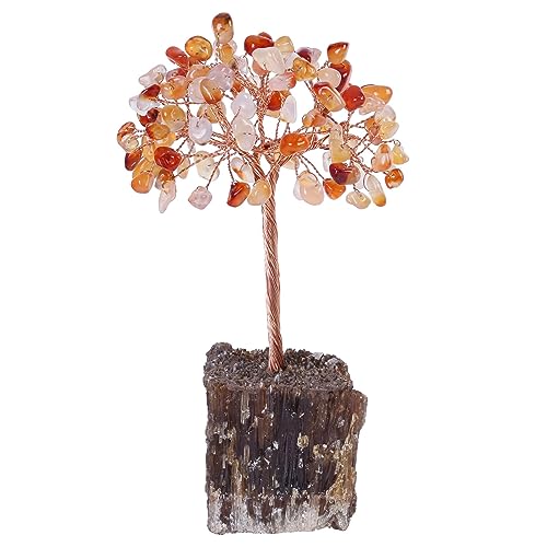 mookaitedecor Natural Carnelian Orange Healing Crystal Tree on Amber Calcite Cluster Base Feng Shui Money Tree Ornament for Home Semi Precious Gemstone Bonsai Tree Raw Crystal Gift Reiki Room Decor