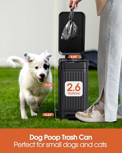 Image of Small Trash Can with Lid Soft Close-10L /2.6 Gal Stainless Steel Outdoor Dog Poop Garbage Can-Metal Waste Bins with Pedal for Bathroom Bedroom Office-Black