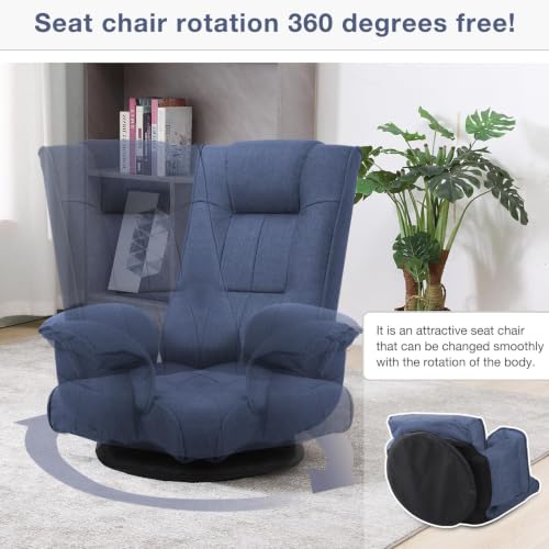 Image of Ergonomic Swivel Floor Gaming Chair with Armrests & Side Pockets, 6-Position Reclining Sofa Bed, Foldable Padded Lounger with Thick Cushion & Lumbar Support for Esports, Reading, TV Watching, Blue