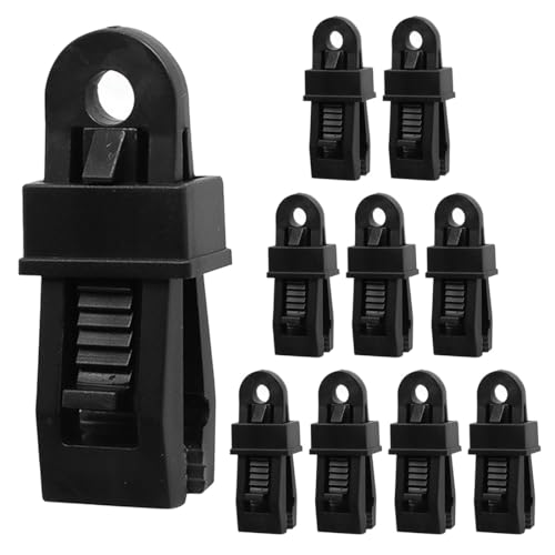 10 Pcs Clips de Lona, Clips de Lona Sujeción, Multifuncional Pinzas de Plastico, Clips de Lona Sujeción, Set de Pinzas para Lonas, Juego, Soporte Clip de fijación del Tensor para Lona (Negro)