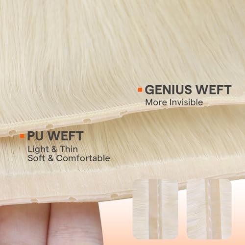 Image of Full Shine Butterfly Weft Hair Extensions 20 Inch 100G Platinum Blonde | Invisible Pu Hole Weft Extensions, Genius Weft, Straight Hair Extensions, Add Length, Date Night Styling