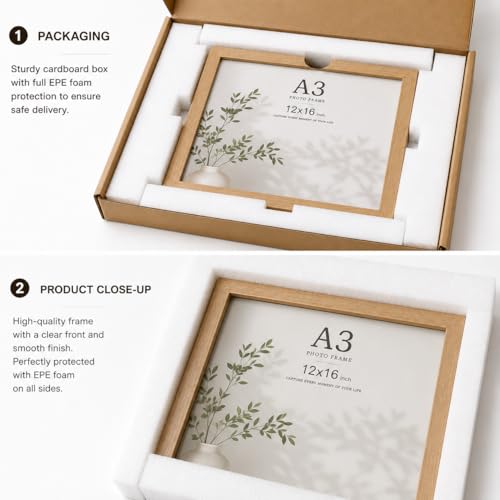 Image of AbhiKalpya Art Studio A3 photo Frame Empty for Artwork and Painting,12x16 inch Photo frame Set of 3 (Beige)