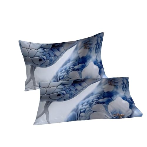 Housse de couette serpent bleu et blanc microfibre infroissable 260x220