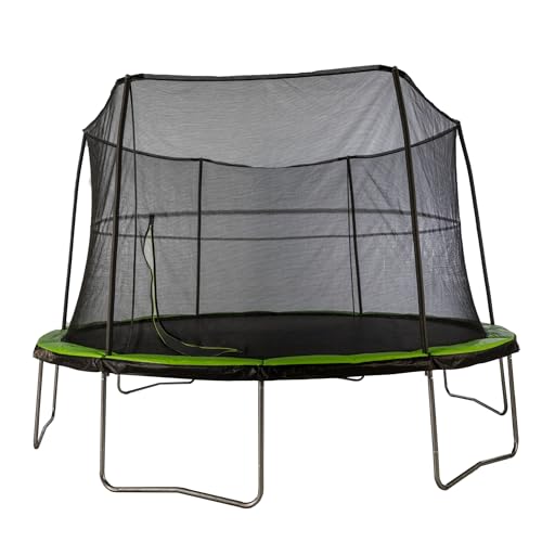 JumpKing 14 Foot Round Trampoline and Enclosure System with Galvanized Steel Frames and 200 Pound Capacity for Kids and Adults, Black/Lime Green