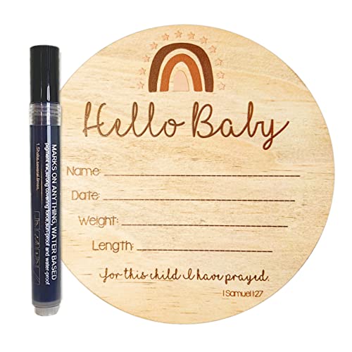 Nana's Little Angels Large Rainbow Double-Sided Baby Announcement Sign 6.5 Inch “Hello Baby” Newborn Baby Name Announcement Wooden Sign With Black Paint Marker Birth Announcement Sign For Hospital #TOP2