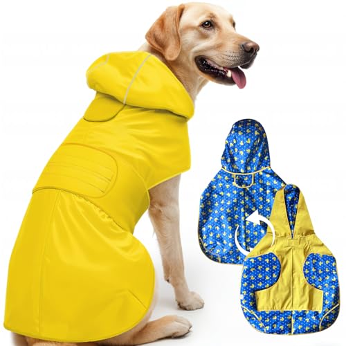 Regenmantel Hund wasserdicht - Beidseitig Tragbar Wasserdichter Hundemantel mit Kapuze und Reflektoren für trockene,sichere Gassigänge, den Hundespielplatz und den Urlaub mit Hund (M - Gelb) Regenmantel Hund wasserdicht - Beidseitig Tragbar Wasserdichter Hundemantel mit Kapuze und Reflektoren für trockene,sichere Gassigänge, den Hundespielplatz und den Urlaub mit Hund (M - Gelb)