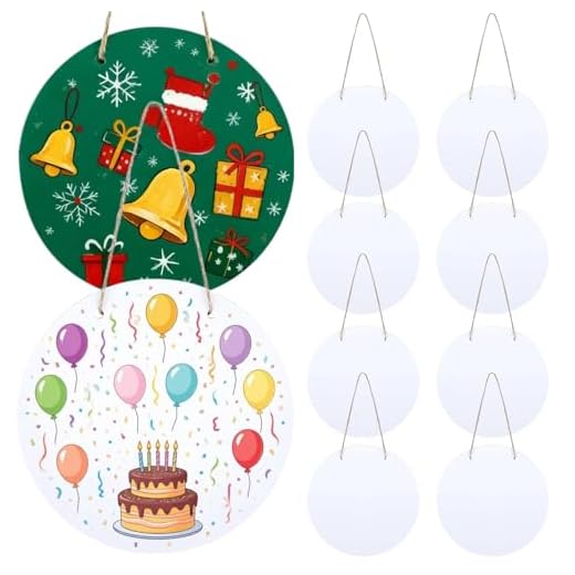 10 Pcs Sublimation Door Hanger Blanks, 12 Inch Round Sublimation Wood Blanks, Including Hanging Ropes, Ideal for DIY Crafts and Home Decor