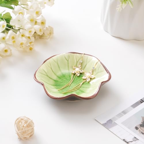 Image of JAMEND CLXP Ice Cracking Leaf Jewelry Dish, Decorative Ring Holder Small Trinket Tray Bowl, Gifts for Daughter Mom Friends, Grass Green.