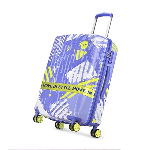 Image of Skybags Wanderlust Check-in Trolley Bag 68cm | Medium | Hard Luggage | Printed 8-Wheel Suitcase | TSA Lock with Anti-Theft Zipper | Polycarbonate | 3 Years International Warranty - Unisex (Blue-Lime)