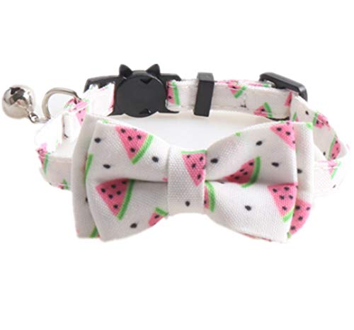 IGUGHI猫首輪 可愛いスイカ 猫の首輪 蝶ネクタイ ネコ 首輪 安全 ベル付き セーフティバックル付 おしゃれ 超軽量 サイズ調整可安全