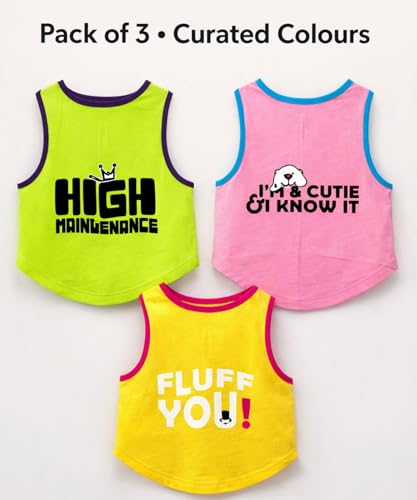 Image of CutiePaw T-Shirt for Dogs and Cats (Pack of 3) | Printed Pet T-Shirts | Dog T Shirts | Trendy Vest | Sleeveless Cotton Tshirt | Comfortable & Breathable Pet Clothing | Summer Tshirts