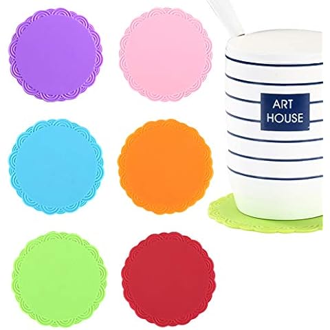 6-Pcs Silicone Drink Coasters,Coffee Mug Coasters for Office, Home, Anti-Slip Cup Coasters Protect Table from Water Marks and Damage Cover