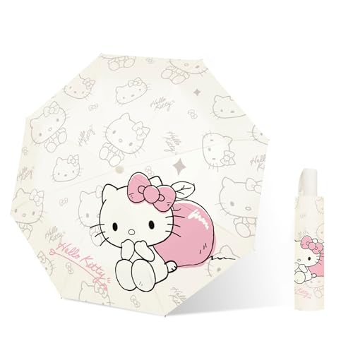 PARTY BUZZ Automatic Windproof Travel Umbrella Waterproof UV Protection Folding Umbrella Cartoon Portable Compact Umbrella Easy Auto Open for Girls and Women (Pink)