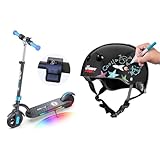 Gyroor Electric Scooter for Kids Dual Brake 10mph LED Display + Wipeout Dry Erase Kids Helmet for Bike Skate Scooter Black Ages 8+