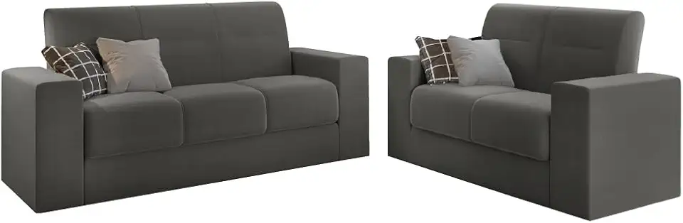 Conjunto de Sofá 2 e 3 Lugares Leon Veludo Cinza