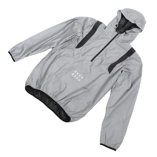 Jauarta Cycling Jacket Windproof Super Bright Reflective Hooded Raincoat for Running Hiking Climbing (L)