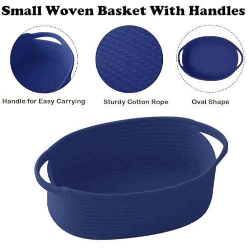 Image of Royal Blue Woven Rope Basket,Baby Gift Basket with Bag & Ribbon