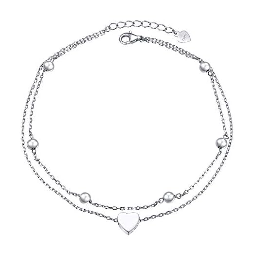 925 Sterling Silber Fußkettchen für Damen Frauen Mädchen Geschichtetes Herz Einstellbare 10 Zoll + 1 Zoll Fuß Knöchel Armband Schmuck Geburtstagsgeschenk (Geschichtetes Herz 10+1")