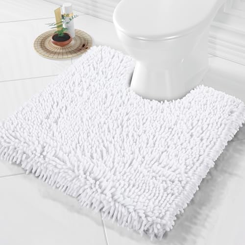 Image of Yimobra Toilet Rugs U Shaped Washable, Extra Thick Soft Absorbent Chenille Contour Bathroom Rugs for Toilet 24x24 Inch, Quick Dry Non Slip Toilet Mat for Bath Floor, White