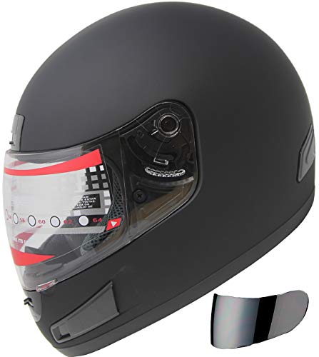 Motorcycle Street Sport Bike Helmet Full Face Helmet FF98 2 Visors Comes with Clear Shield and Free Dark Tinted Shield (Matt Black, M)