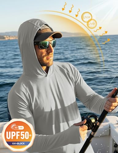 Image of MAGCOMSEN Men's Hooded UPF 50+ Sun Protection T Shirts Long Sleeve Athletic Fishing Shirts Rash Guards